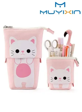 Pencil Pen Case Pouch Box Organizer Cartoon Canvas Standing Stationery Telescopic Holder 