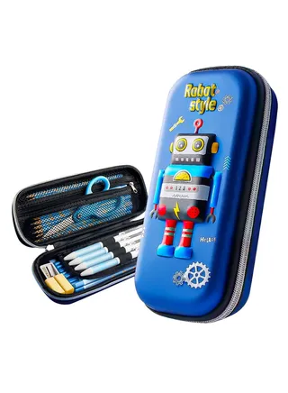 Pencil Pen Case, 3D Stereo Cartoon Robot Pencil Box, Waterproof Portable Pencil Pouch with Compartments, Large Capacity Students Stationery Pouch for Kids Boys School Students 