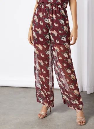 Floral Print Trousers Red 