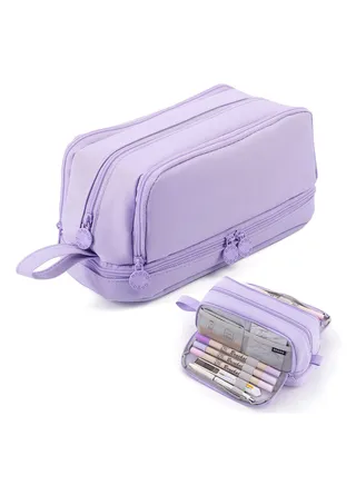 Large Capacity Pencil Case, Big Pen Pencil Pouch with 4 Compartments & Zipper Portable Handle, Aesthetic Pencil Case Stationery Organizer for Office College School Teen Men Women (Purple) 
