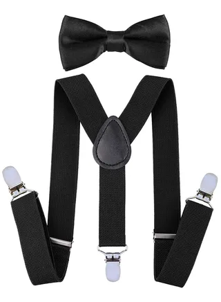 S SYMEFER Y Shaped Suspender With Bow Ties Set for Child Kids, One Size Fully Adjustable Suspenders Braces Bowtie Set Gift Idea For Kids Boys And Girls-Black 