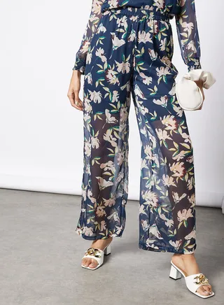 Floral Print Trousers Navy 