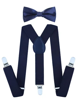 S SYMEFER Y Shaped Suspender With Bow Ties Set for Kids, One Size Fully Adjustable Suspenders Braces Bowtie Set Gift Idea For Kids Boys And Girls-Royal Blue 