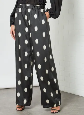 Polka Dot Wide Leg Pants Black 