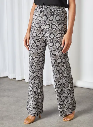 Snakeskin Print Plisse Wide Leg Trousers Multi 