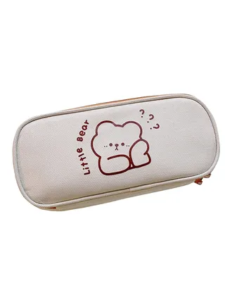 Large-Capacity Pencil Case Cute and Simple Canvas Storage Bag Suitable for Office School Desktop Storage Stationery (Bear Pattern) 