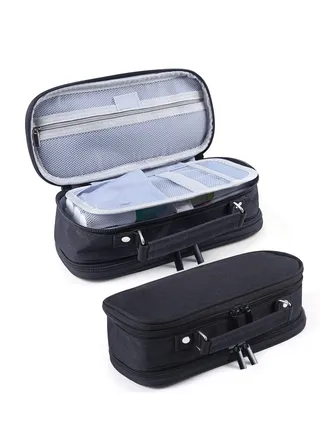Large Pencil Case with 5 Compartments, Aesthetic Black Pencil Case, Stationery Organizer for Kids, Teenagers, Students, Black 