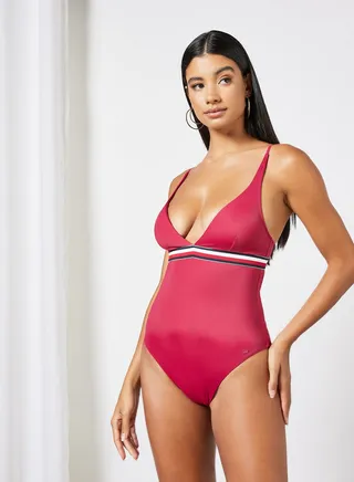Plunge Neck Swimsuit Pink 