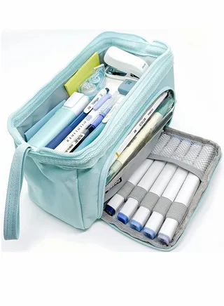 Super Big Capacity Pencil Case Portable Canvas High Large Storage Pouch Marker Stationery Holder Organizer with Double Zipper for School Students and Office Clerks 