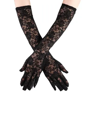 Ladies Lace Long Gloves,Women's Long Lace Gloves Floral Lace Gloves Bridal Wedding Gloves Prom Opera Mittens Fancy Dress Gloves Sun UV Protection Driving Gloves for Women（black） 