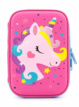 Unicorn Pencil Case,   Big Size Hardtop Pencil Case with Compartment for School Students Teens, Kids School Supply Organizer Stationery Box Zipper Pouch, Gifts for Girls (Fuchsia) 