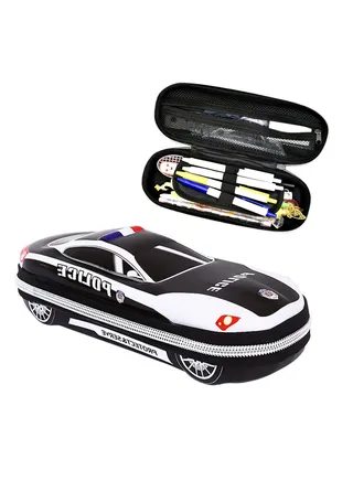 Large Capacity Police Car Pencil Case Cool Pencil Box Car Pencil bag Stationery Black Waterproof Made of EVA Material 