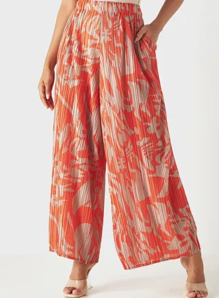 Plisse Wide Leg Pants With Pockets 