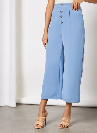 Women Wide Leg With Button Details Pants Blue 
