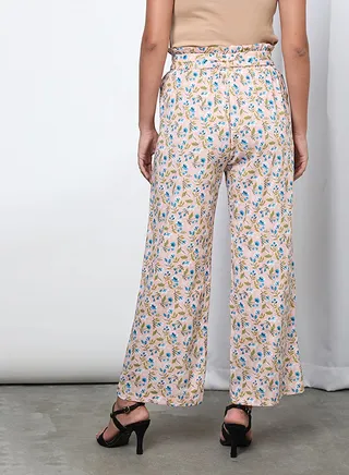 Mid-Rise Floral Pattern Pants Pink Aop 