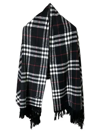 Plaid Check/Carreau/Stripe Pattern Winter Scarf/Shawl/Wrap/Keffiyeh/Headscarf/Blanket For Men & Women - XLarge Size 75x200cm - P02 Black 