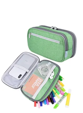 Pencil Case, Large Capacity Pencil Bag Pouch Pen Case Pencil Marker Holder Stationery Organizer with Multi Zipper Compartments for Boys Girls Middle High School Adults and OfficeGreen 