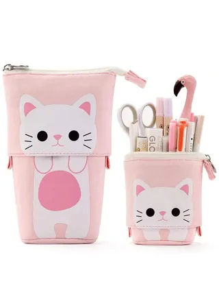 Boy's  Girl's Canvas Cartoon Cat Telescopic Stand Pencil Case 