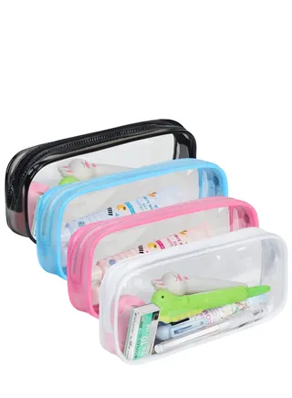 SYOSI Pencil Bag Clear Exam Pencil Case Set PVC Zipper Pen Pouch Pencil Storage Pouch Makeup Toiletries Bag for Women Portable Office Stationery Pouch for Students Adults 4 Pcs 