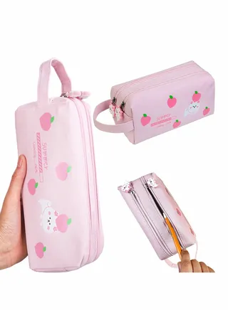 Pencil Case, Cute Cat Pencil Pouch for Girls, Kawaii Large Capacity Pink Pencil Case, Zipper Pencil Box, Stationery Organizer Bag, School Student Pen Case, Office Supply Case Organizer, Pink, 1 Pcs 