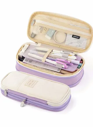 Big Capacity Pencil Pen Case, Office College School Large Storage High Capacity Bag Pouch Holder Box Organizer Light, (Purple) 