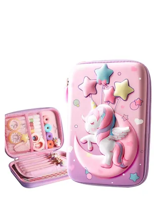 Pencil Case, Unicorn Pencil Case for Girls, 3D EVA Large Capacity Pen Holder, Storage Bag, Students Stationery Box, Cartoon Pencil Bag For Kids Boys School Gift (Moon Unicorn, L) 