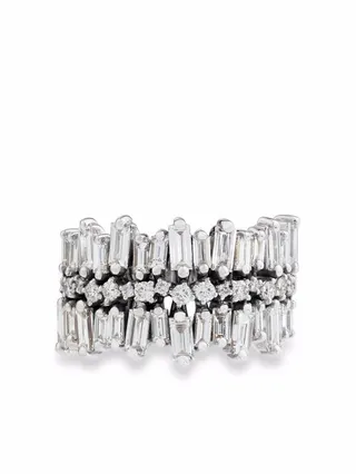 18kt White Gold Triple Diamond Row Halfway Band Ring