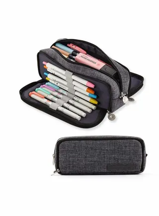 Large Pencil Case Big Capacity 3 Compartments Canvas Pencil Pouch for Teen Boys Girls School Students 