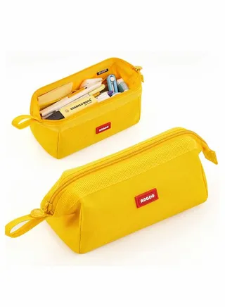 Pencil Case, Durable Large Capacity Pencil Pouch Pen Bag with Easy Grip Handle, Cosmetic Bag Office Stationery Organizer for School Teen Girl Boy Men Women (Yellow) 