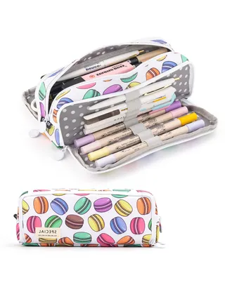 Large Pencil Canvas Pencil Case, Multi-compartmen Stylish Storage for Students & Professionals Teen Boys Girls School Students(White Macaron) 