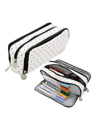 Pencil Case, SYOSI 21CM Large Capacity 3 Mezzanine Big Storage Pencils Pen Pouch Holder White Makeup Bag for Boys Girls Teens Middle High School Supplies Student Office Unique Organizer 