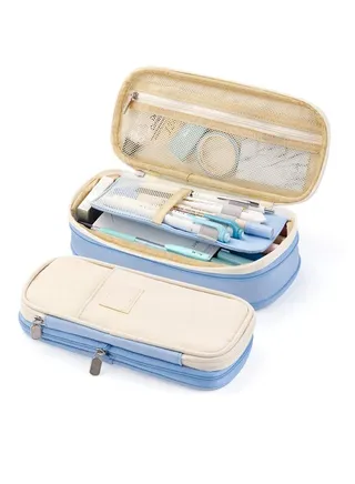 Large Capacity Pencil Case, Cosmetic Bag, Large Capacity, Storage Bag With Zipper, Suitable For School Office (Light Blue) 
