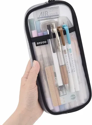 Grid Mesh Pen Pencil Case, Clear Simple Stationery Organizer with Zipper 
