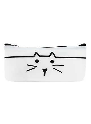 Cat Printed Pen Bag White/Black 