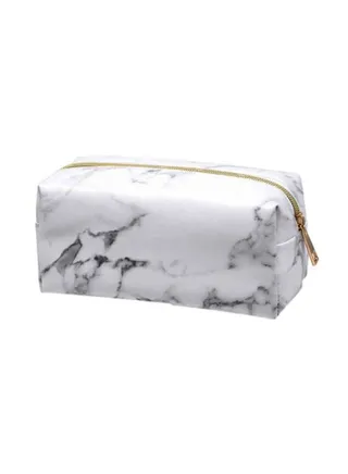 Leather Marble Pattern Pencil Case White 