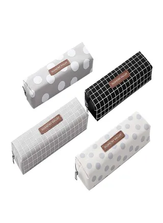Nikitas Creative Plaid Dot Canvas School Pencil Case Cosmetic Makeup Storage Bag 