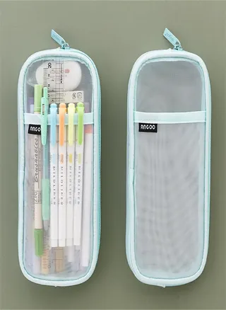 Grids Mesh Pen Pencil Case With Zipper Clear Makeup Color Pouch Cosmetics Bag 