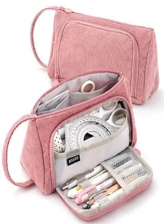 Big Capacity Multi Slot for Student Light Color Corduroy Pen Bag Pencil Case Pencil Box Pens Holder 