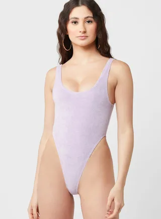Scoop Neck High Leg Swimsuit 