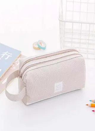 Children Stationery Bag Portable Canvas Pencil Case School Supplies Storage Bag Double-layer Pencil Case  Student Pencil Case  Cute Pencil Case 