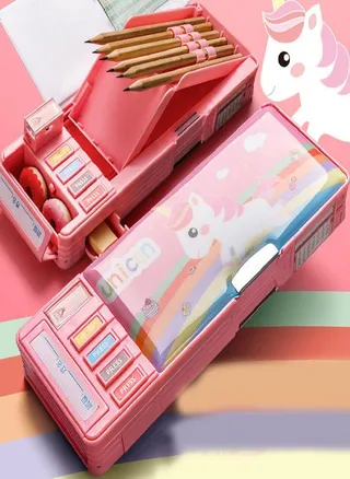Double Layer Kids Students Korean Style Pencil Case Stationery Case Pen Case Desktop Storage Case 