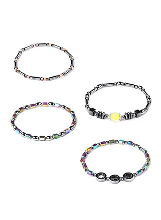4-Piece Hematite Stone Studded Metal Anklet 