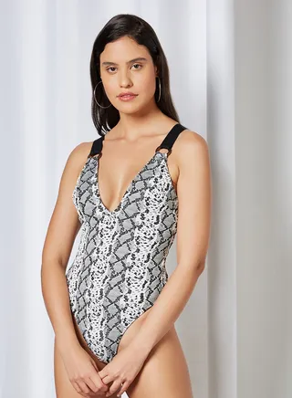 Snakeskin Patterned Swimsuit Multi Color 