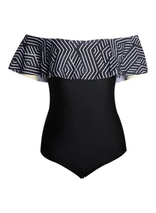 Zig-Zag One-Piece Swimsuit Black 