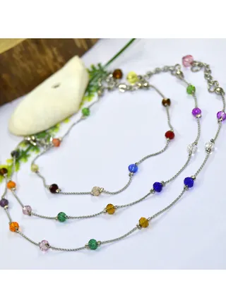 4 Ml Colorful Transparent Crystals x Nickel Chrome Chain 