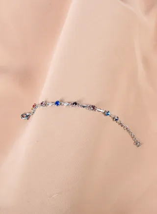 Multicolored Zirconic Stainless Steel Silver Anklet 