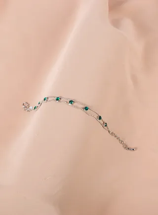 Stainless Steel Silver Anklet with a Green Zircon Stones 