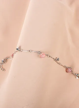 Stainless Steel Silver Anklet with Pink Pendants 