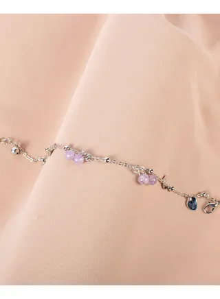 Stainless Steel Silver Anklet with Purple Pendants 