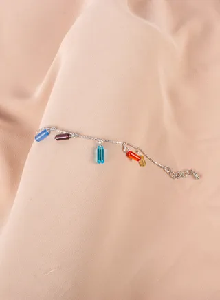 2 Layered Multicolored Stainless Steel Silver Anklet 